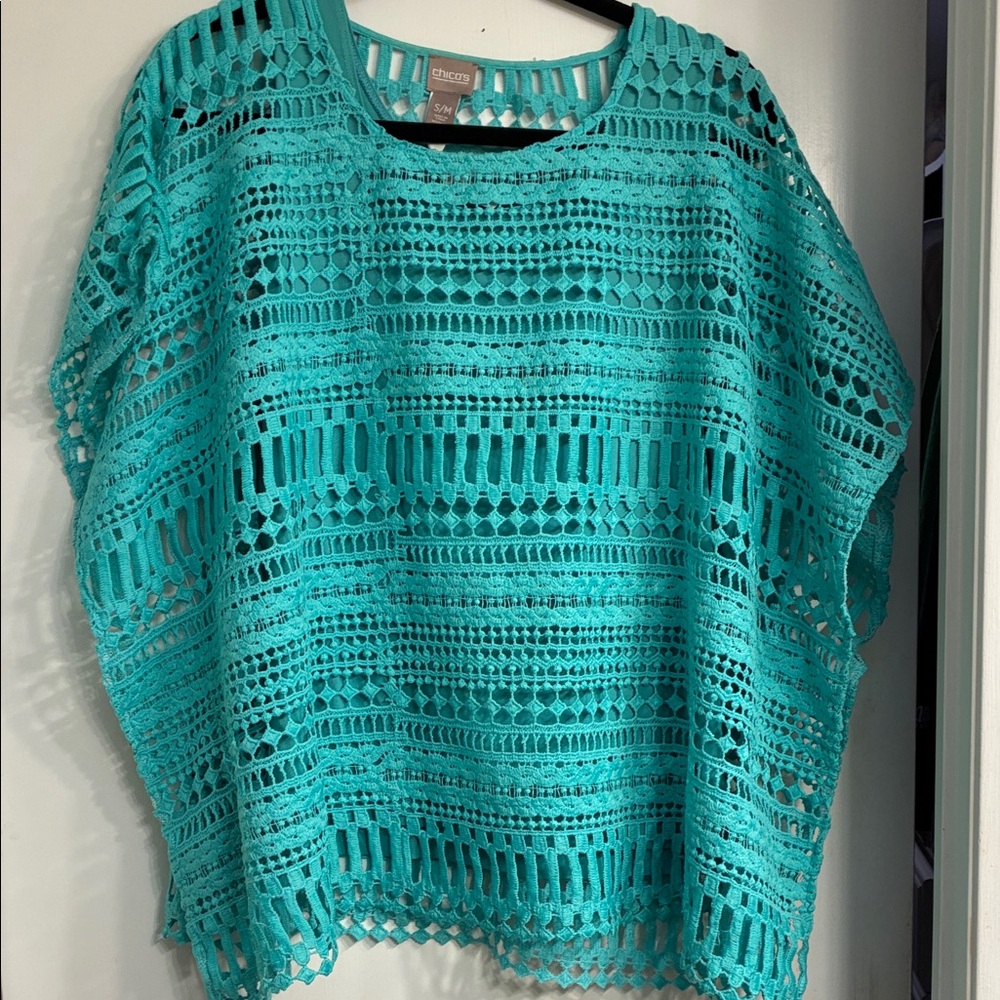 Chico's Teal Crochet Sleeveless Knit Top and Microfiber Camisole